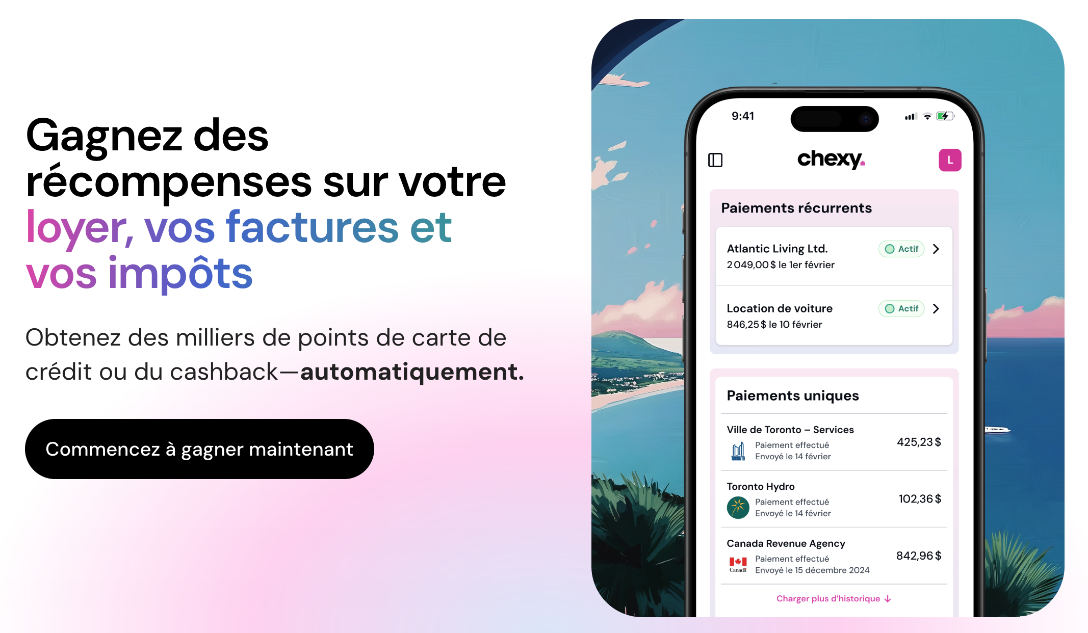 Chexy&nbsp;: Payer son loyer avec une carte de crédit et obtenir des récompenses - chexy recompenses loyer factures impots