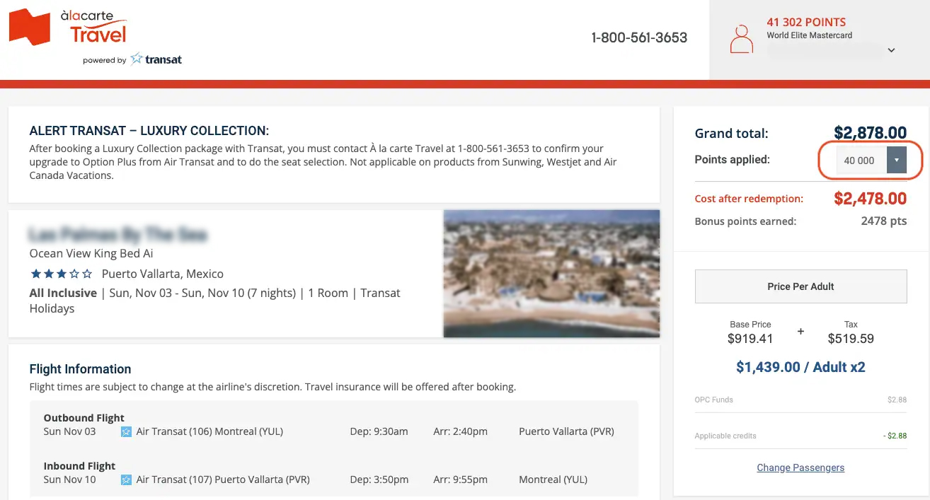 National Bank: How to Use NBC Rewards Points with À la carte Travel - forfait-BNC-Voyage-a-la-carte-capture