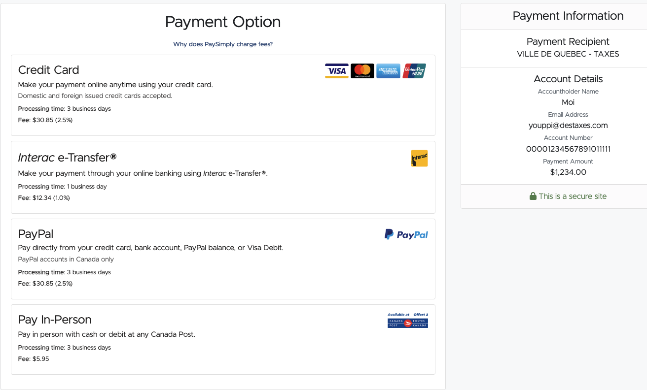 Pay a Variety of Bills With Your Credit Card on PaySimply - ville de quebec taxes