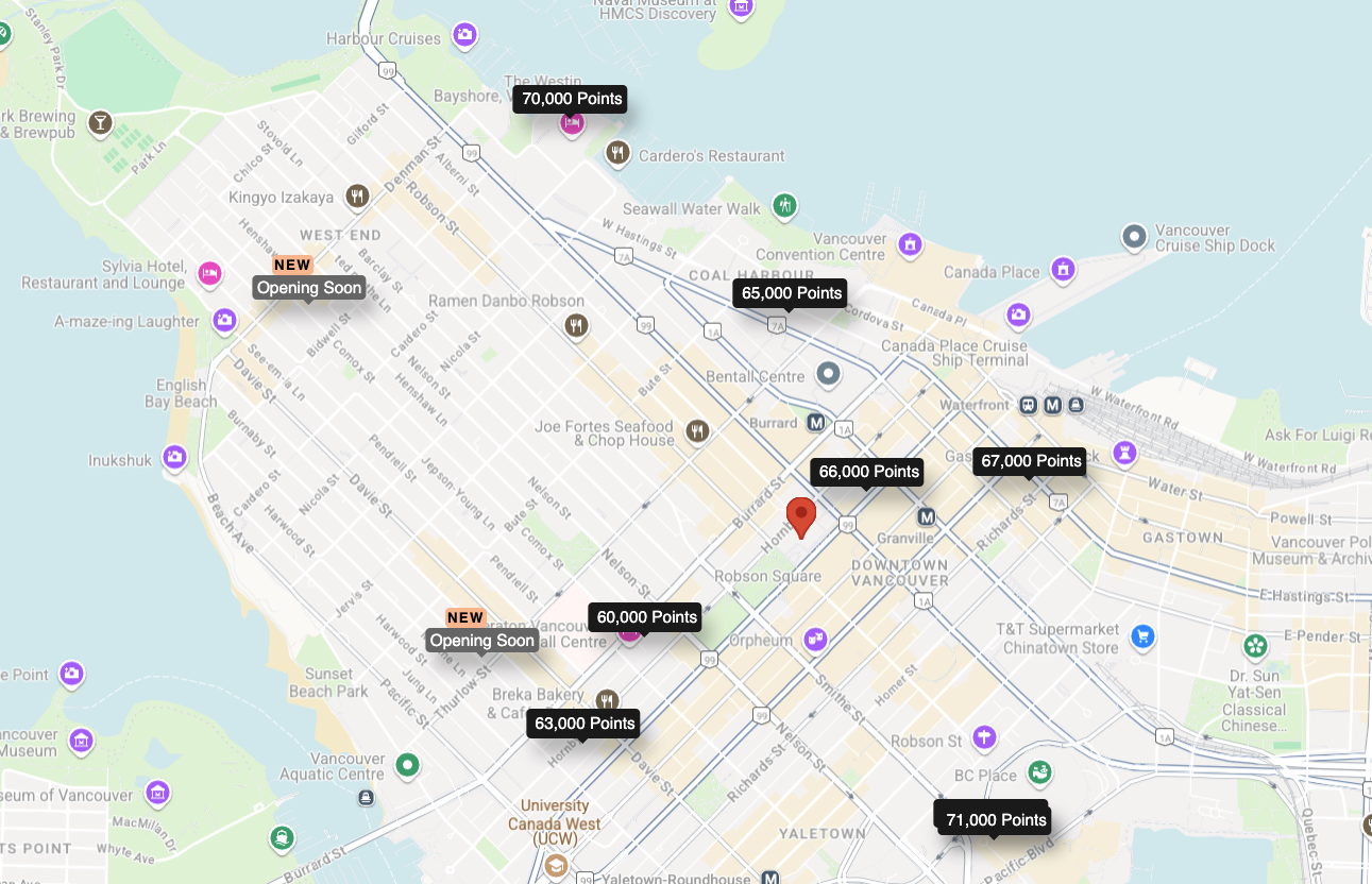 Marriott Bonvoy&nbsp;: Les meilleures destinations à moins de 100&nbsp;000 points - where to go Vancouver marriott points