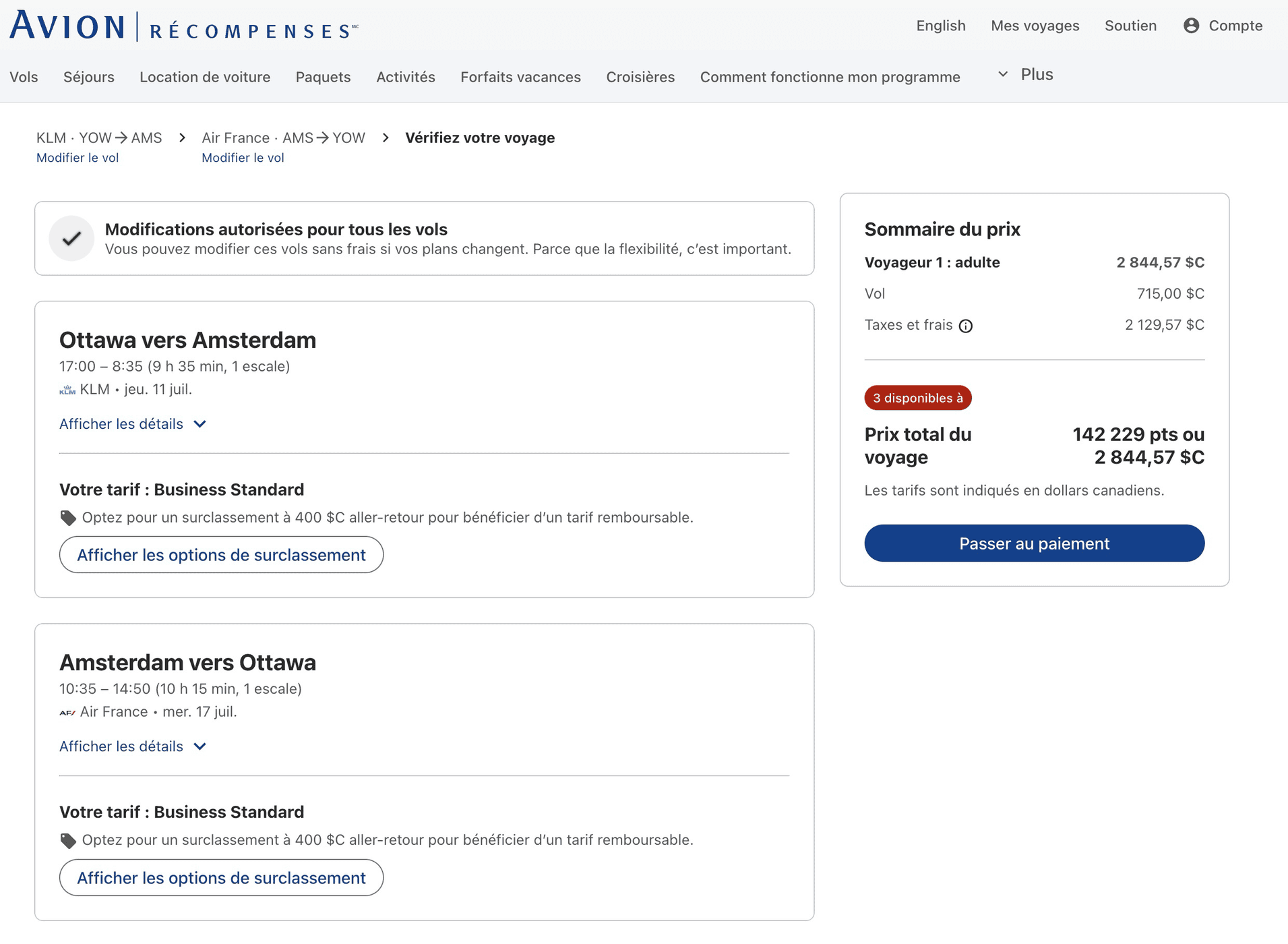 Obtenez jusqu’à 100 000 points Avion avec la Carte Avion Visa Infinite Privilège RBC - yow ams klm j fr