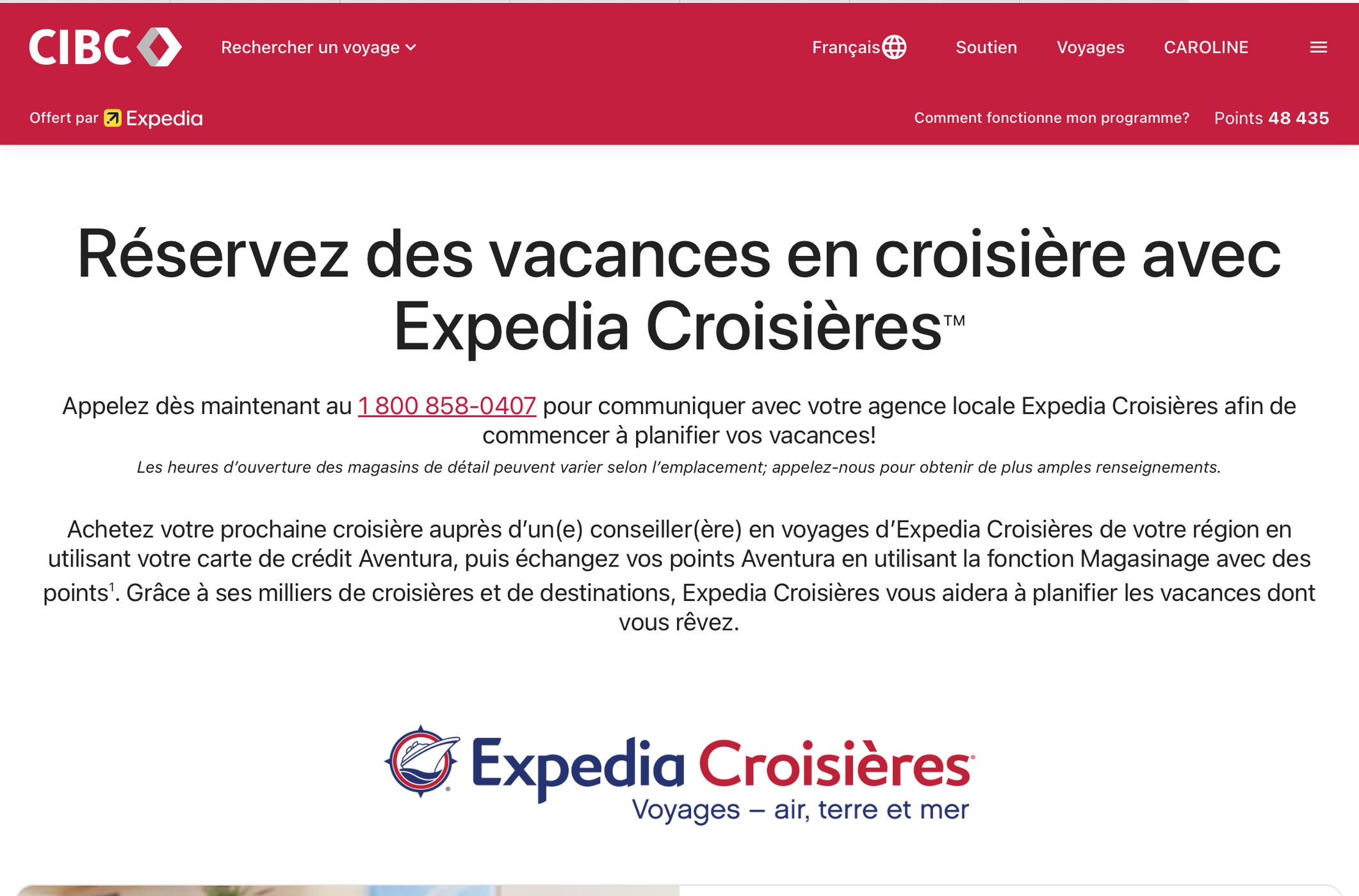 CIBC Aventura&nbsp;: Comment utiliser les points Aventura pour un voyage pas cher - CIBC Croisiere Expedia