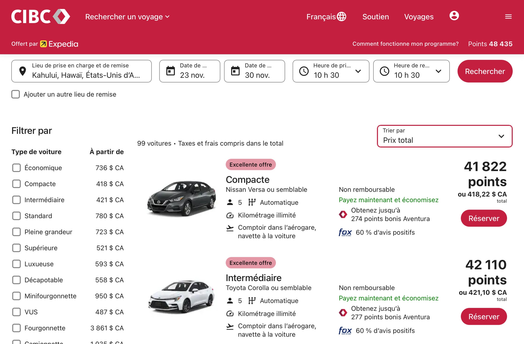 CIBC Aventura&nbsp;: Comment utiliser les points Aventura pour un voyage pas cher - CIBC Location voiture expedia