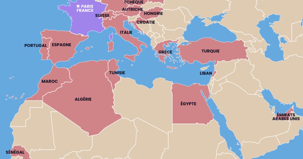 Carte des destinations Air France - Afrique du Nord