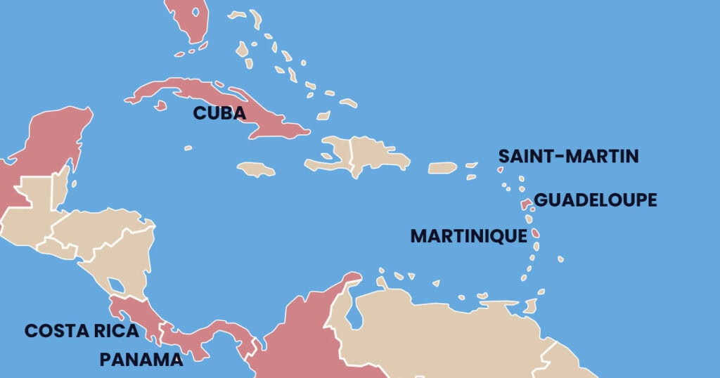 Carte des destinations Air France - Caraïbes