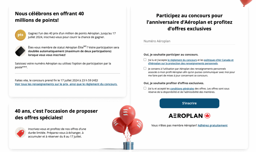 concours aeroplan 40 ans