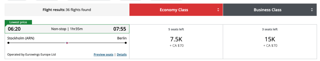 stockholm berlin eurowings aeroplan