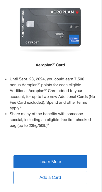 Aeroplan Amex additional card promo