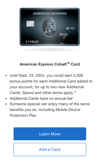 Cobalt Amex additional card promo