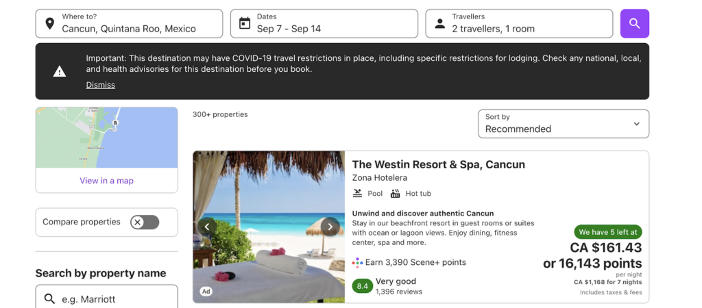 Descriptif d'un voyage à Cancun avec expedia scene plus