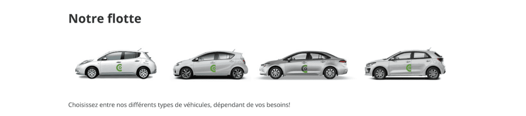 Quatre types de voitures de Communauto