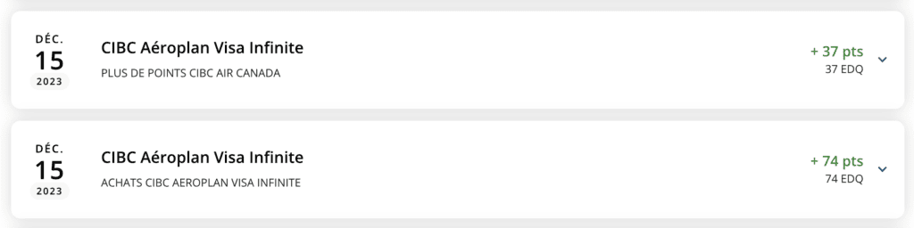 aeroplan cibc points fr