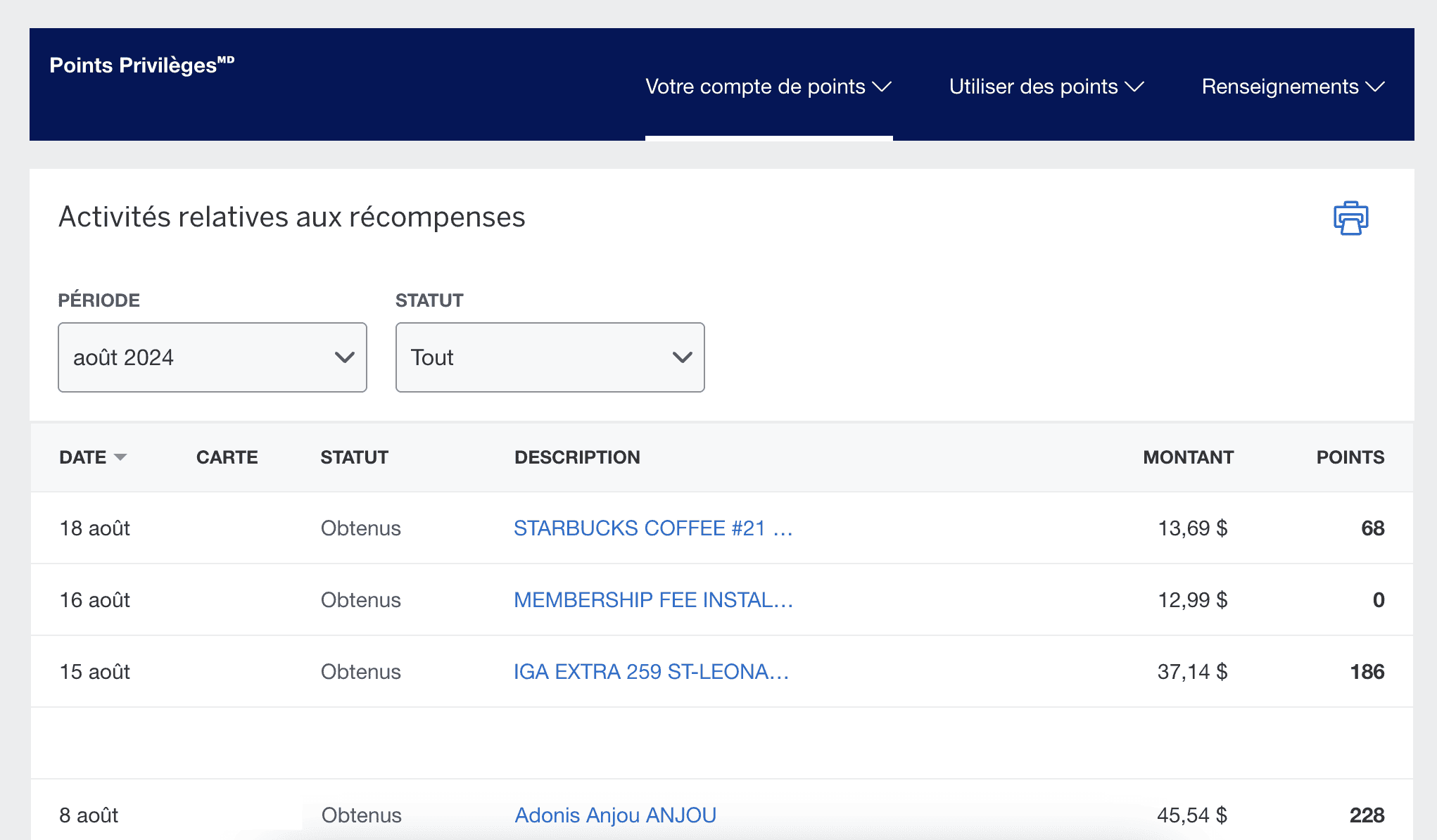 Tutoriel&nbsp;: comment accéder au détail des points accumulés par transaction - amex points 3 fr