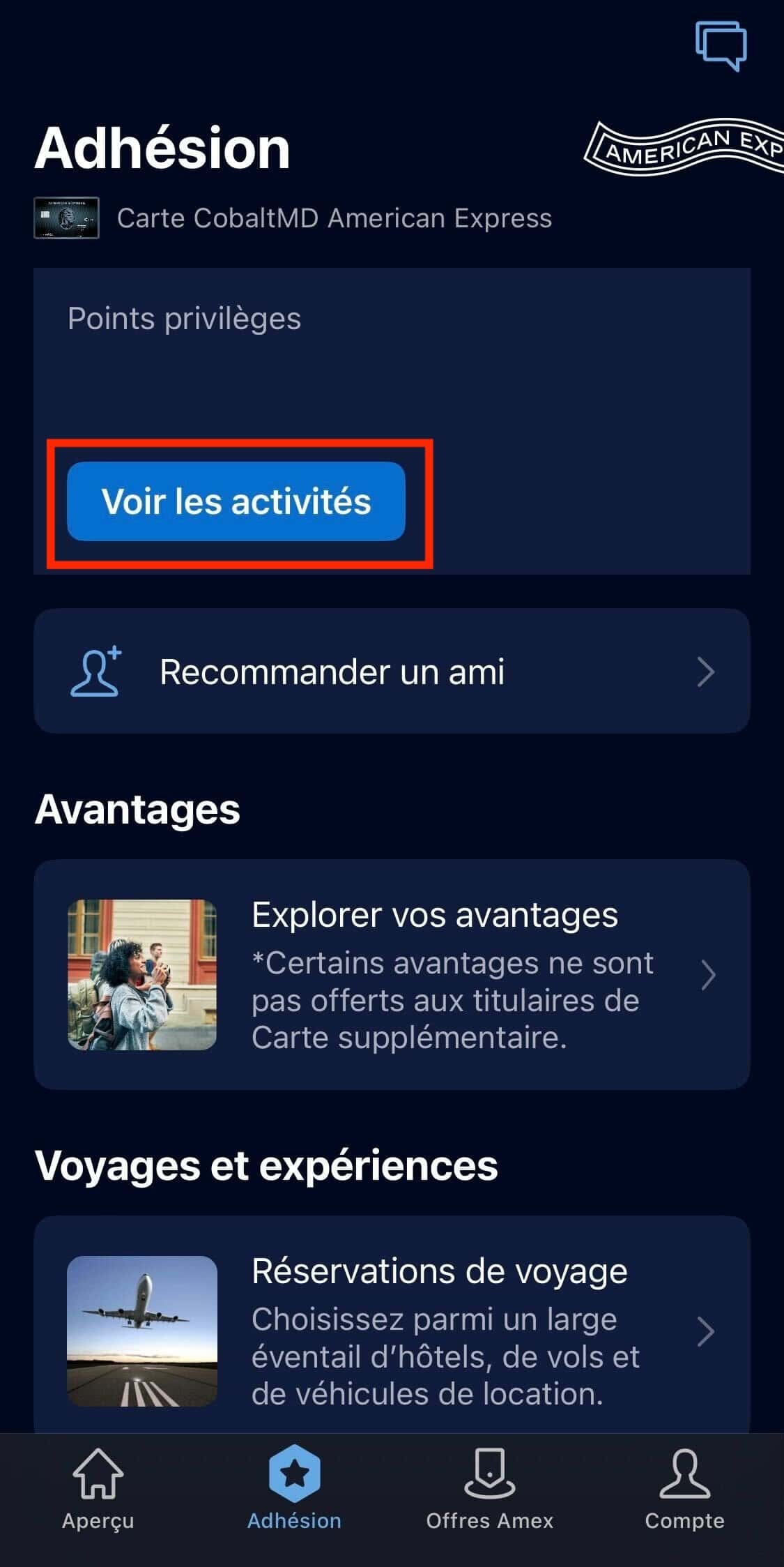 Tutoriel : comment accéder au détail des points accumulés par transaction - amex points app 2 fr