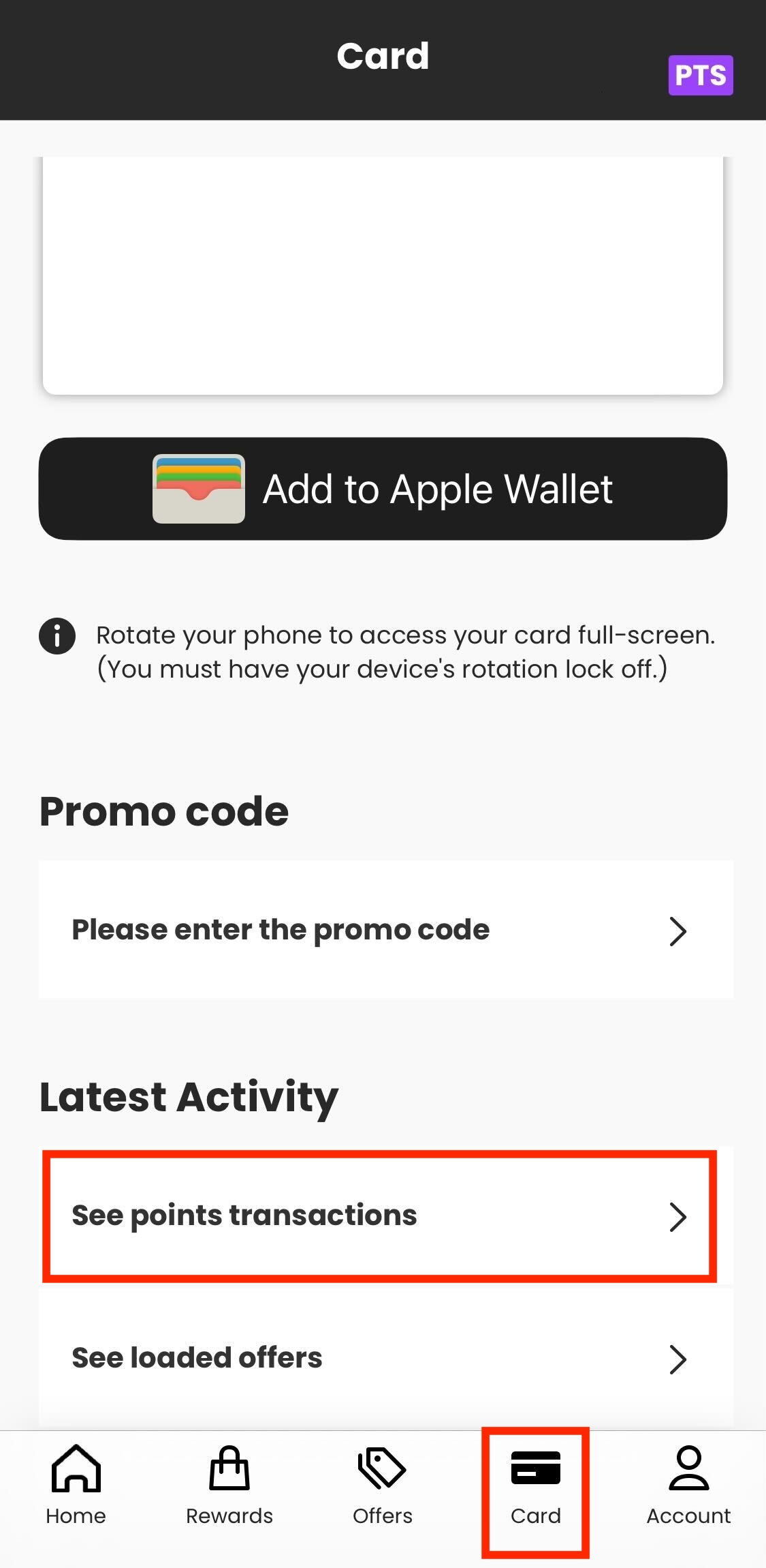 Tutorial: how to access details of points accumulated by transaction - scene-plus-app-transactions1-fr
