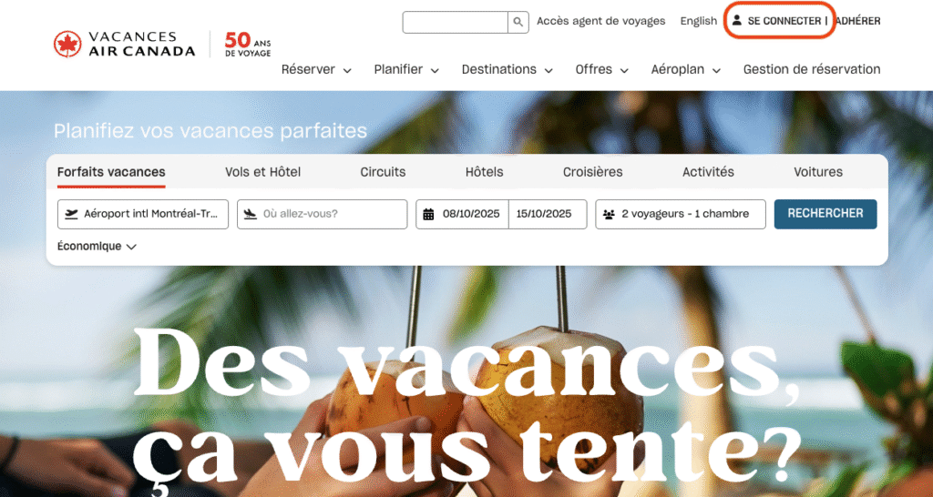 vacances air canada se connecter