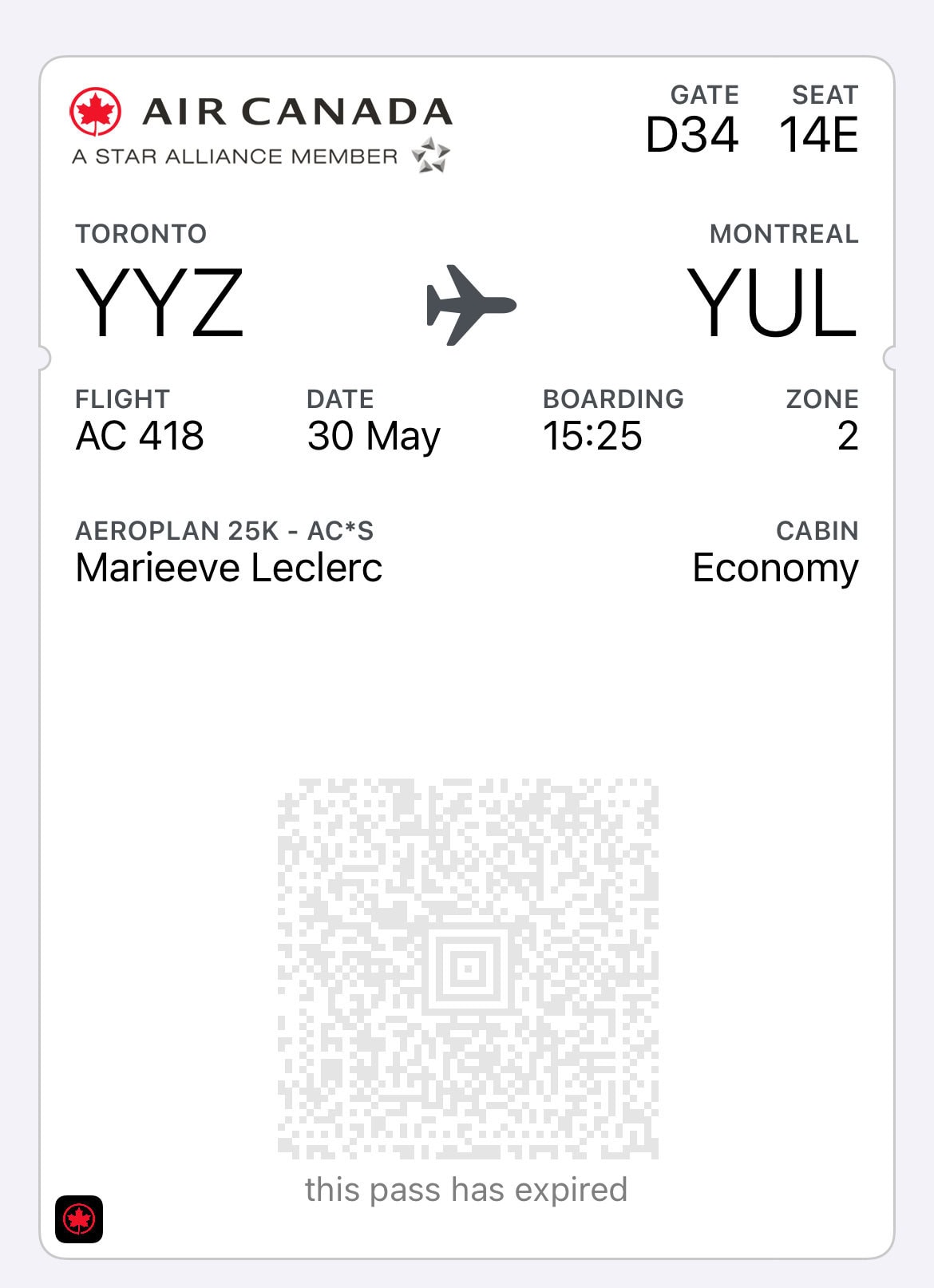Aeroplan: Easily Book Your Trip With the Air Canada App - AC carte embarquement apple wallet