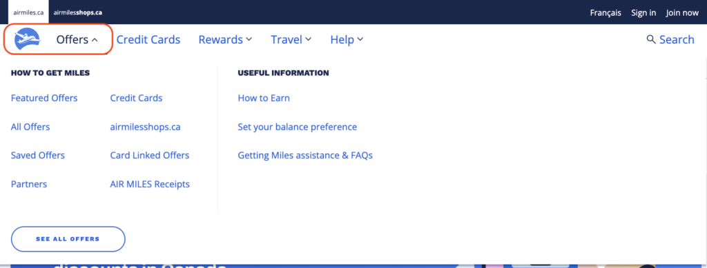 Offres site Air miles