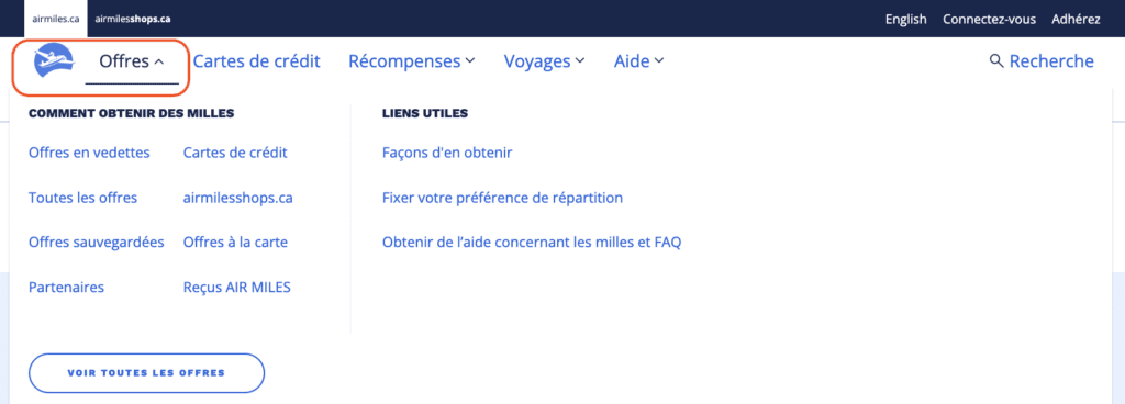 Offres site Air miles