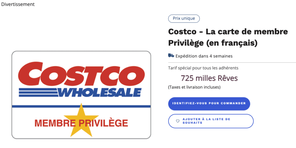 adhesion costco Air Miles