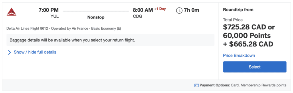 yul cdg surcharges amex