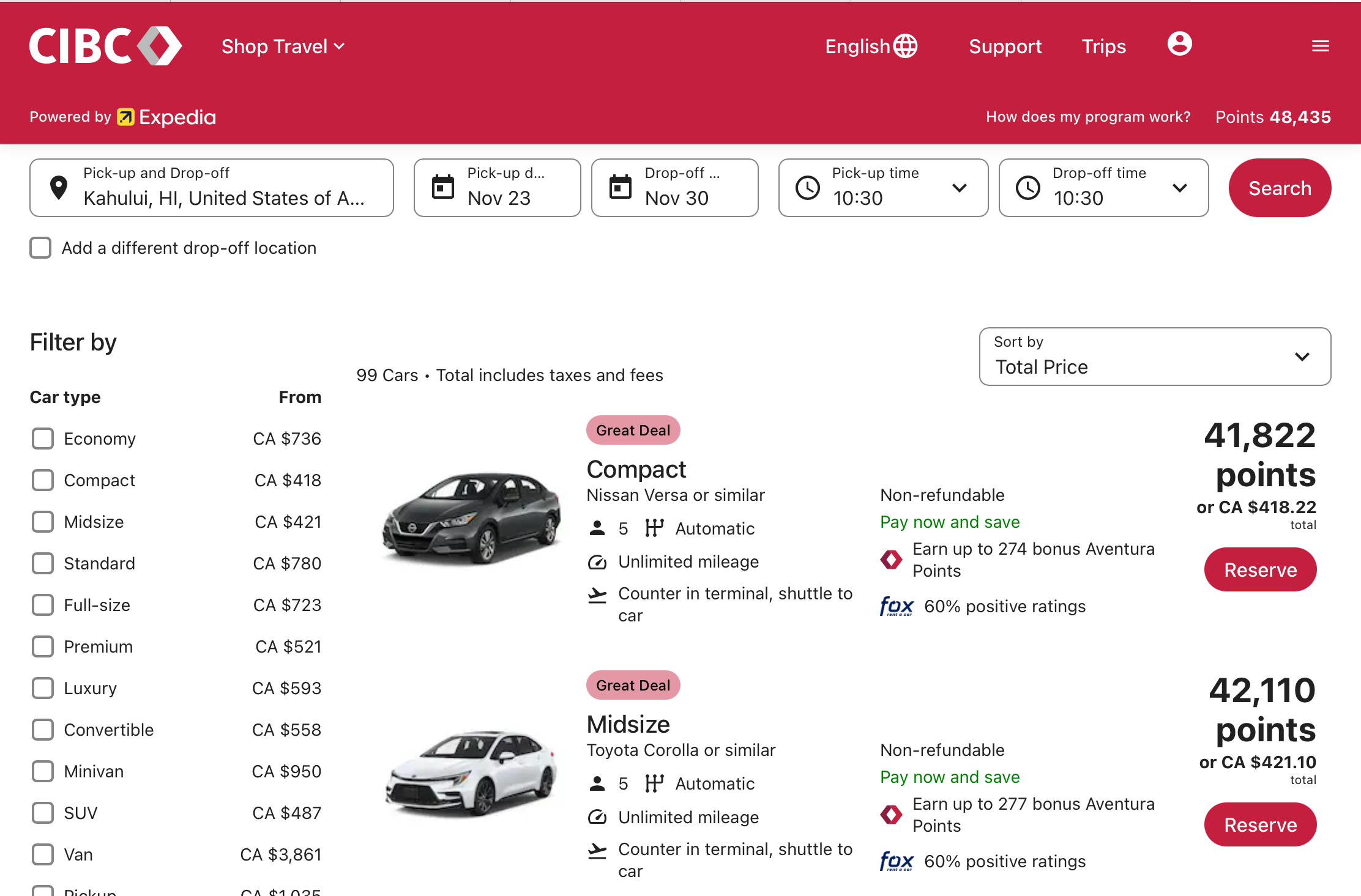 CIBC Aventura: How to use Aventura Points for Cheap Travel - CIBC Location voiture expedia