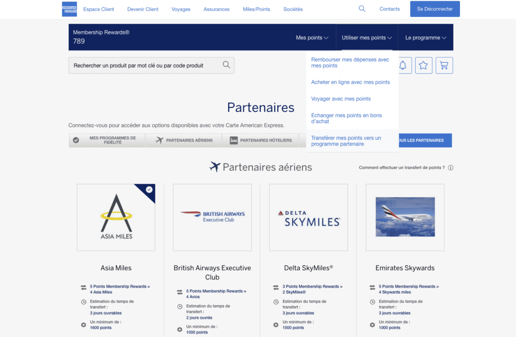 Comment transférer des points Membership Rewards vers des programmes de fidélité partenaires d'American Express