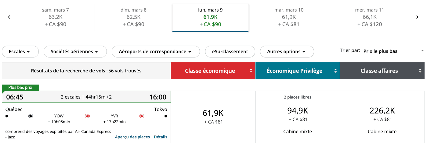 Aéroplan&nbsp;: 10 idées de destinations où partir avec 55&nbsp;000 points Aéroplan - YQB NRT FR