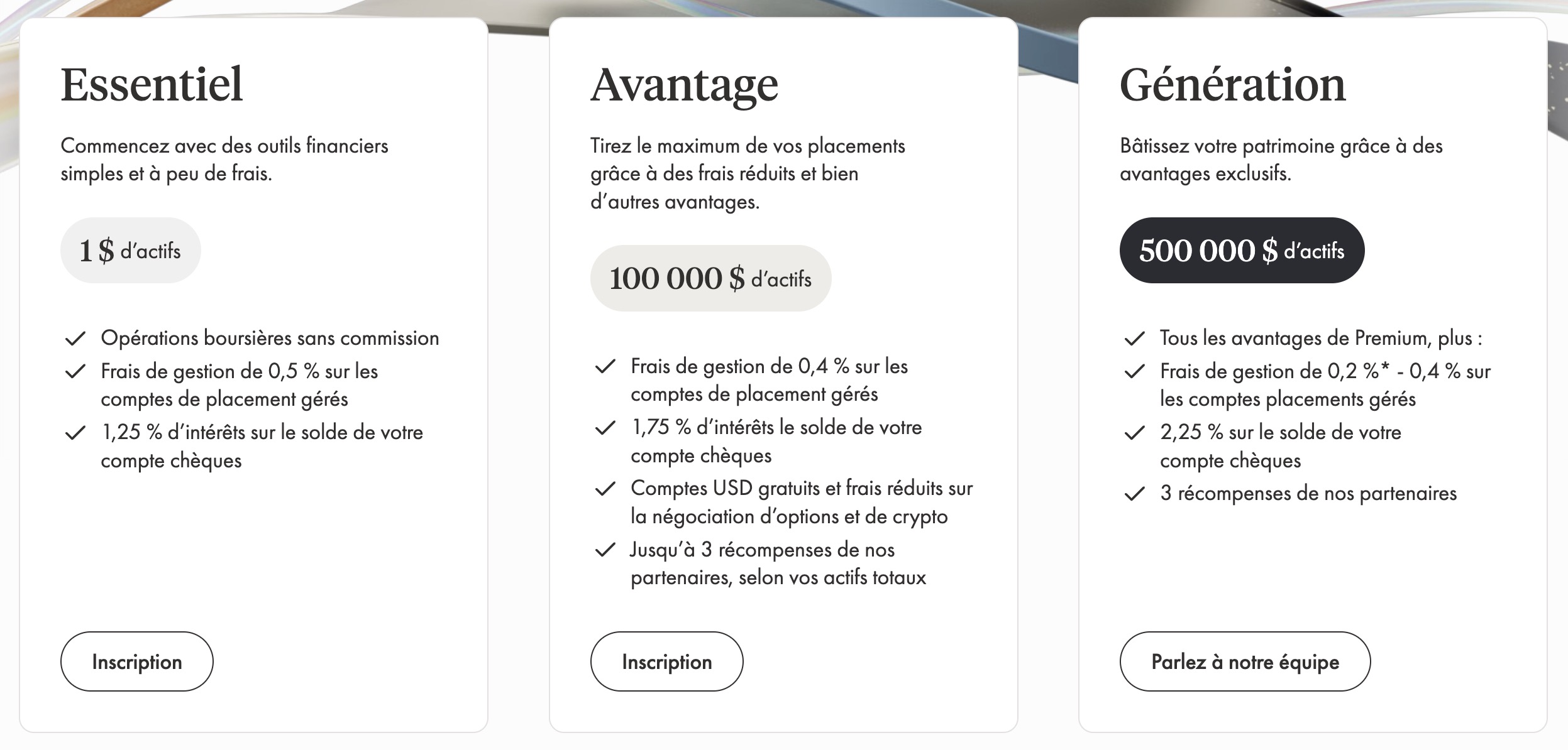 Nouveaux avantages des comptes Avantage et Génération Wealthsimple - niveaux wealthsimple fr