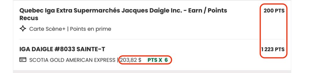 points scene iga scotia gold FR