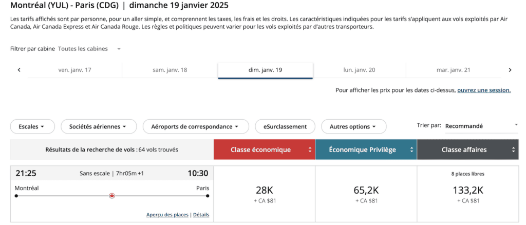 Un exemple de primes aériennes avec Aéroplan