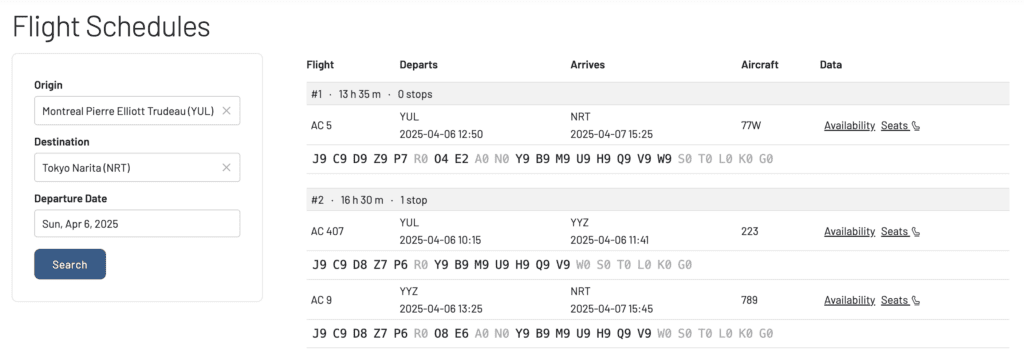 Awardfares schedules