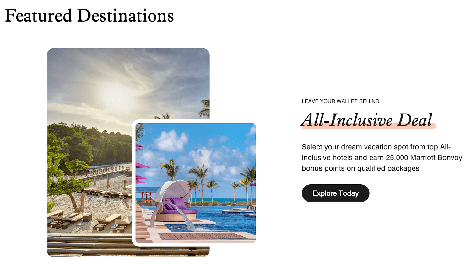 Vacations by Marriott Bonvoy&nbsp;: obtenez 25&nbsp;000 points bonis en réservant votre forfait tout inclus - tout compris marriott offre