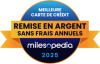 2025 Milesopedia Palmares Meilleure carte credit Remise en Argent Sans Frais Annuels