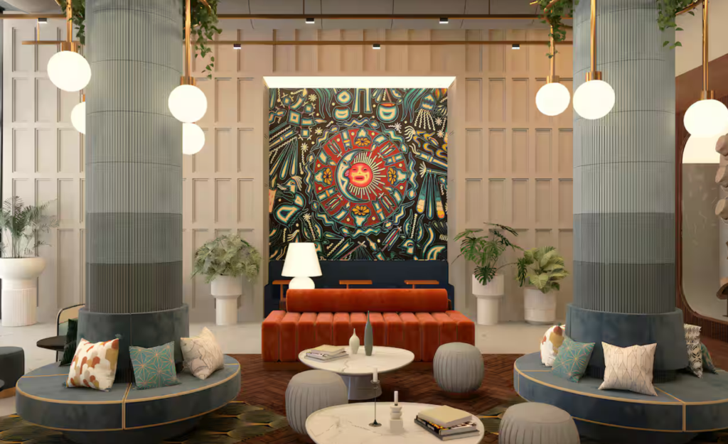 Motto by Hilton Guadalajara, hall d’entrée art déco coloré