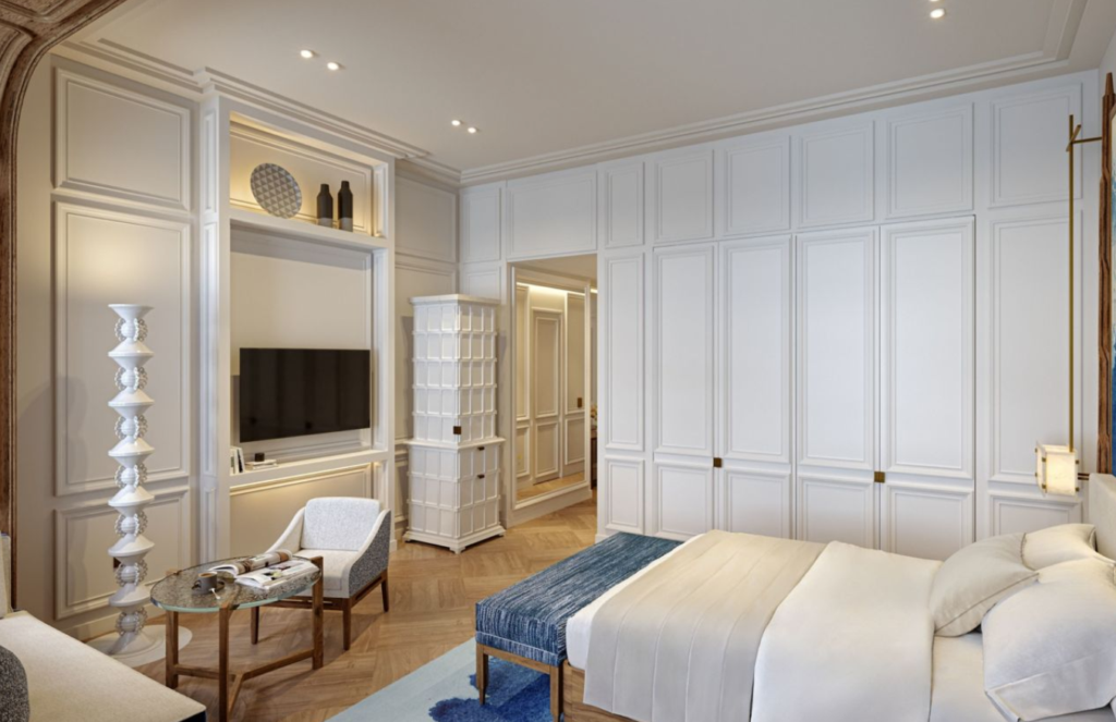 St. Regis Budapest - Chambre décorée en blanc et bleu