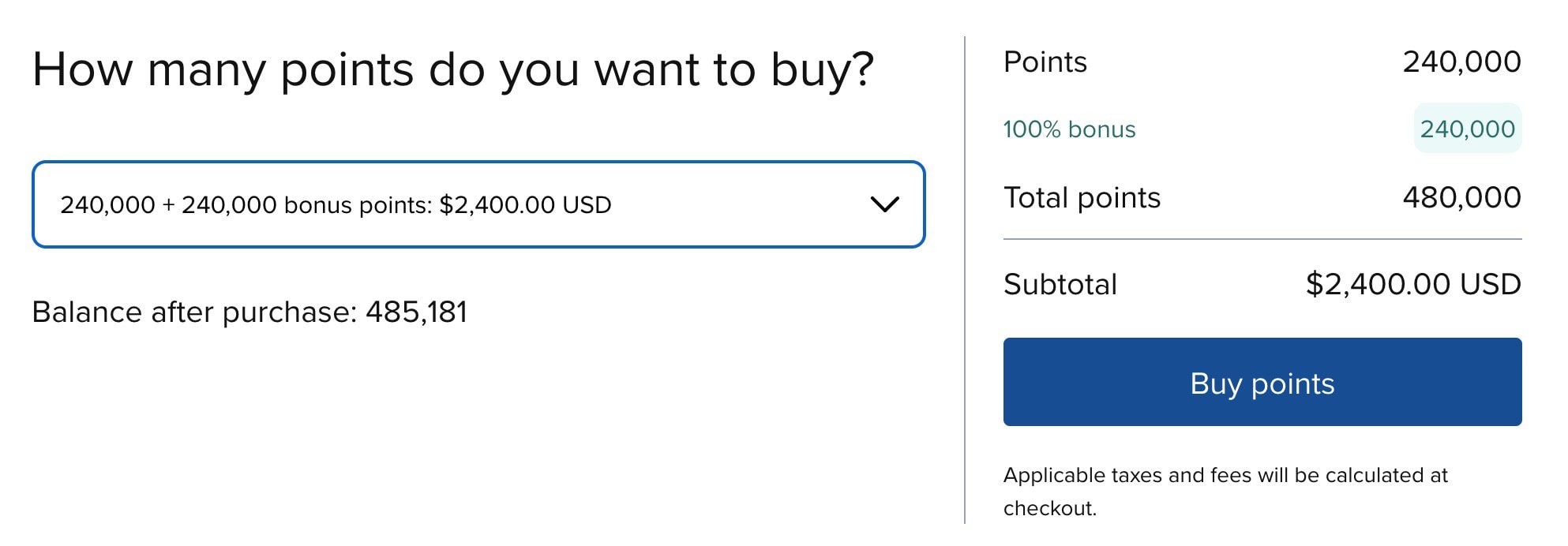 Achat de points : Obtenez 100&nbsp;% en bonus à l’achat de points Hilton Honors! - Screenshot