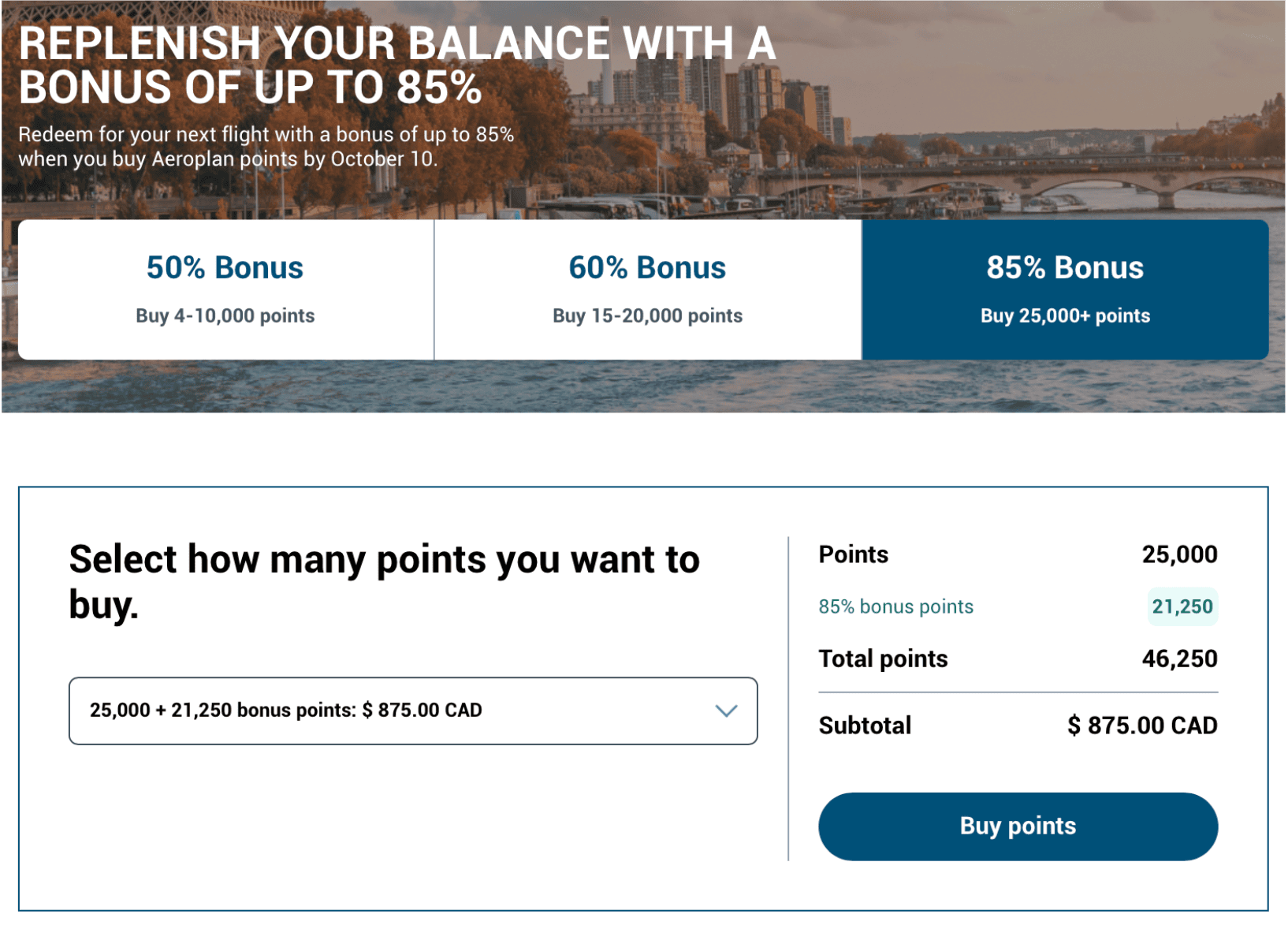 Buying Points: Is It Worth It? - exemple achat de points aeroplan