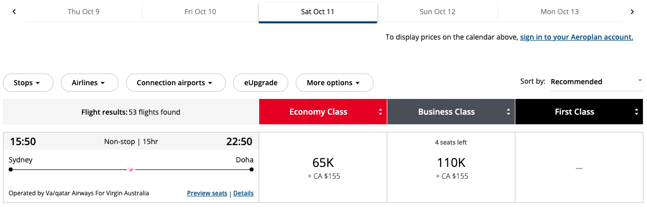 Qatar Airways Qsuite: Book with Your Aeroplan Points via Virgin Australia - qsuite syd-doh fr virgin