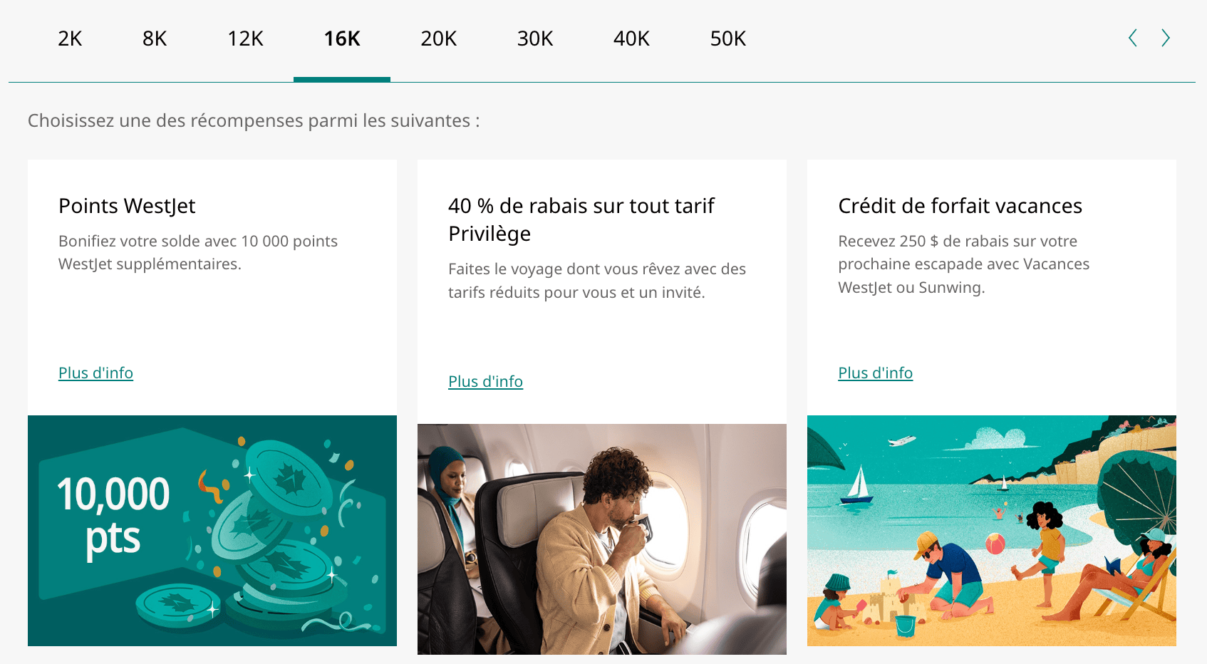 recompenses seuils westjet