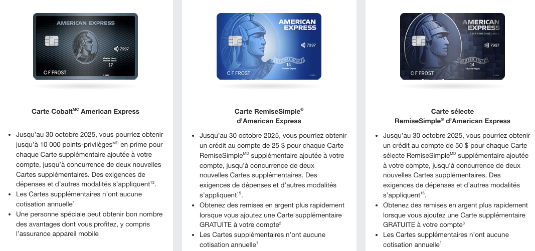 Promotion American Express: Points en prime pour les cartes supplémentaires - carte supplémentaire amex