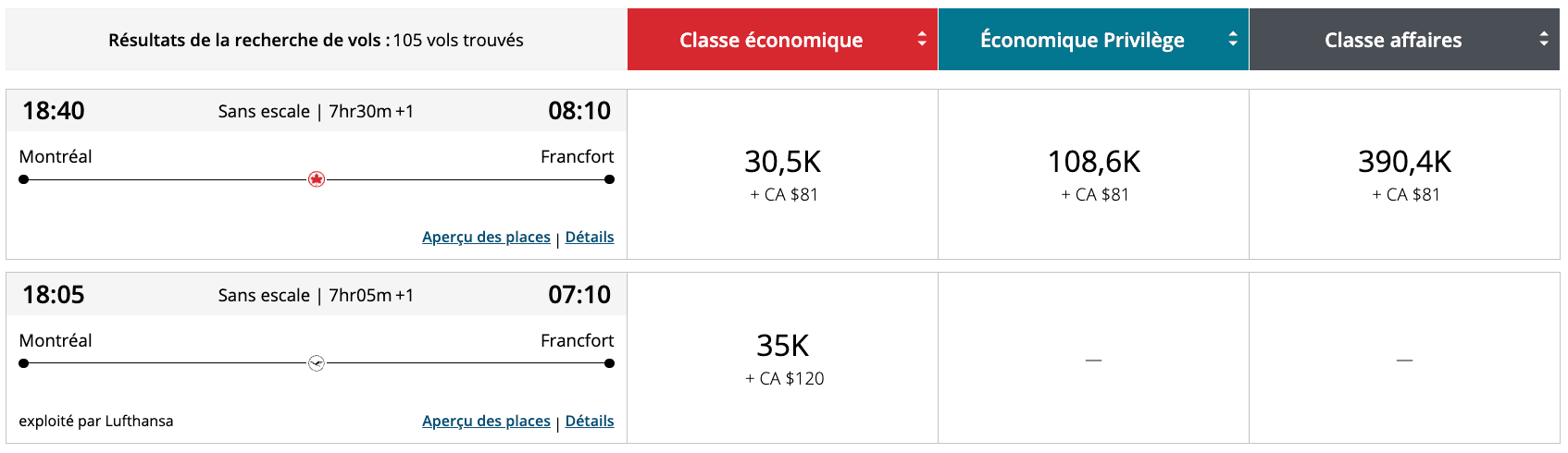 Aéroplan&nbsp;: Les règles des primes aériennes Aéroplan - comparaison ac et partenaire