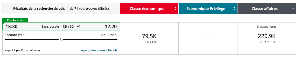 Aéroplan&nbsp;: Nouvelle grille tarifaire en vigueur pour ces partenaires aériens - toronto abudhabi etihad aeroplan fr