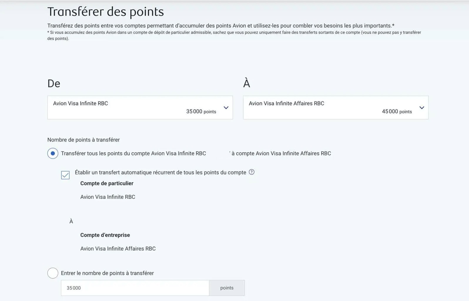 RBC Avion Récompenses : Comment transférer des points entre deux comptes? - transfert rbc avion recompenses comptes fr copie