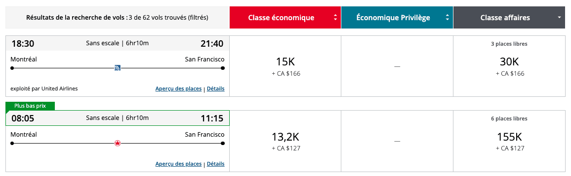 Aéroplan&nbsp;: Nouvelle grille tarifaire en vigueur pour ces partenaires aériens - yul sfo united aeroplan fr