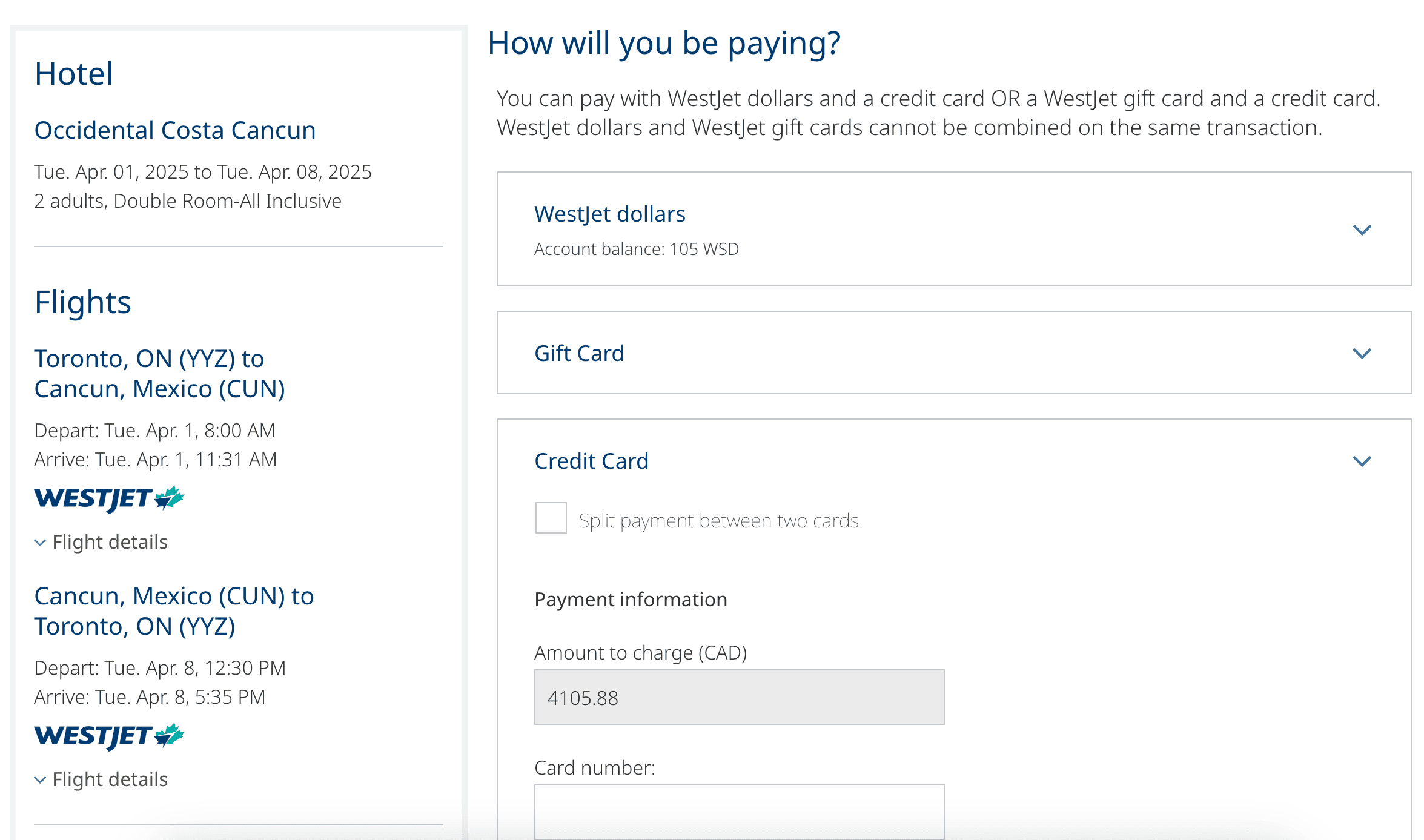 How to Travel with WestJet Vacations - WestJet Vacations Payment Page EN