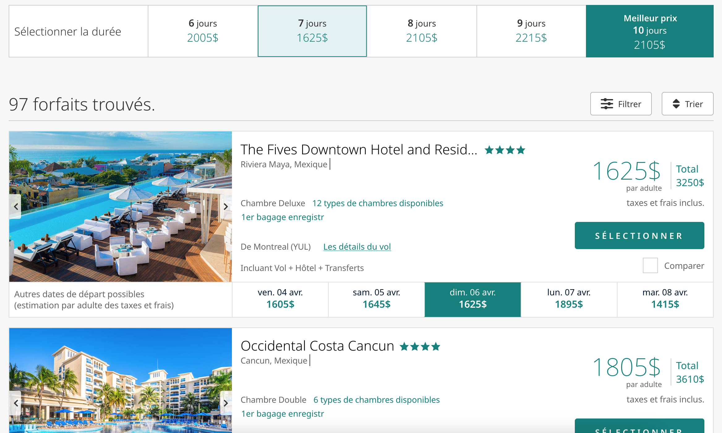 Comment voyager avec Vacances WestJet - Résultats de recherche Vacances WestJet EN