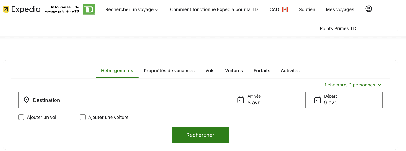 Comment utiliser le crédit voyages de 100&nbsp;$ de la Carte Visa Infinite TD Classe ultime Voyages - expedia pour TD FR
