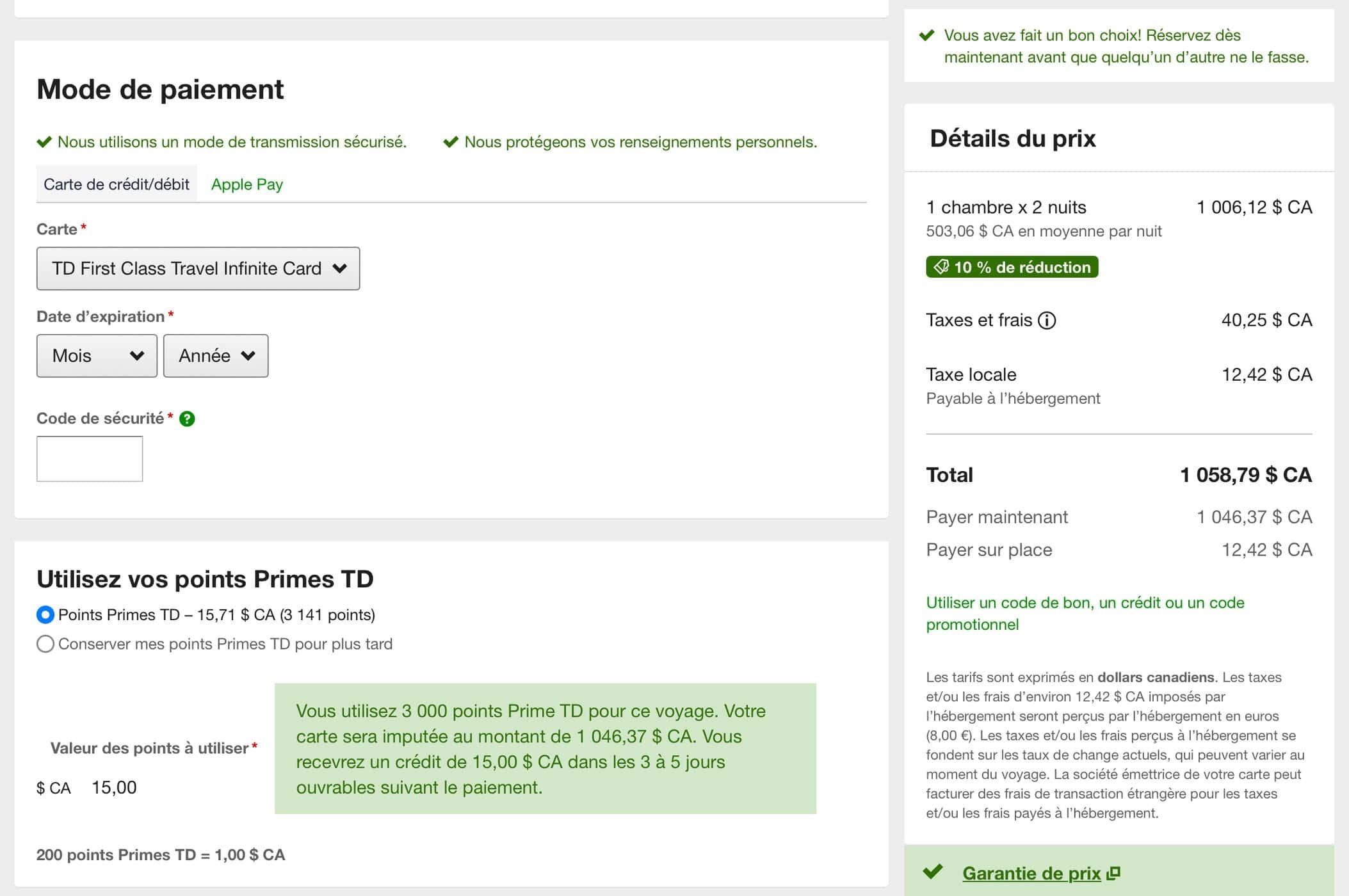 Comment utiliser le crédit voyages de 100&nbsp;$ de la Carte Visa Infinite TD Classe ultime Voyages - reservation avec expedia pour td points FR