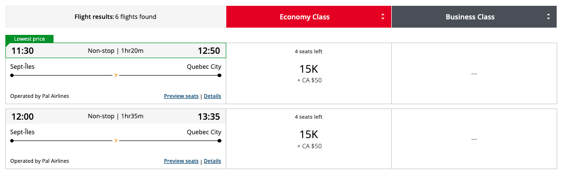 Aeroplan: New fare structure for airline partners - sept iles quebec pal airlines aeroplan en